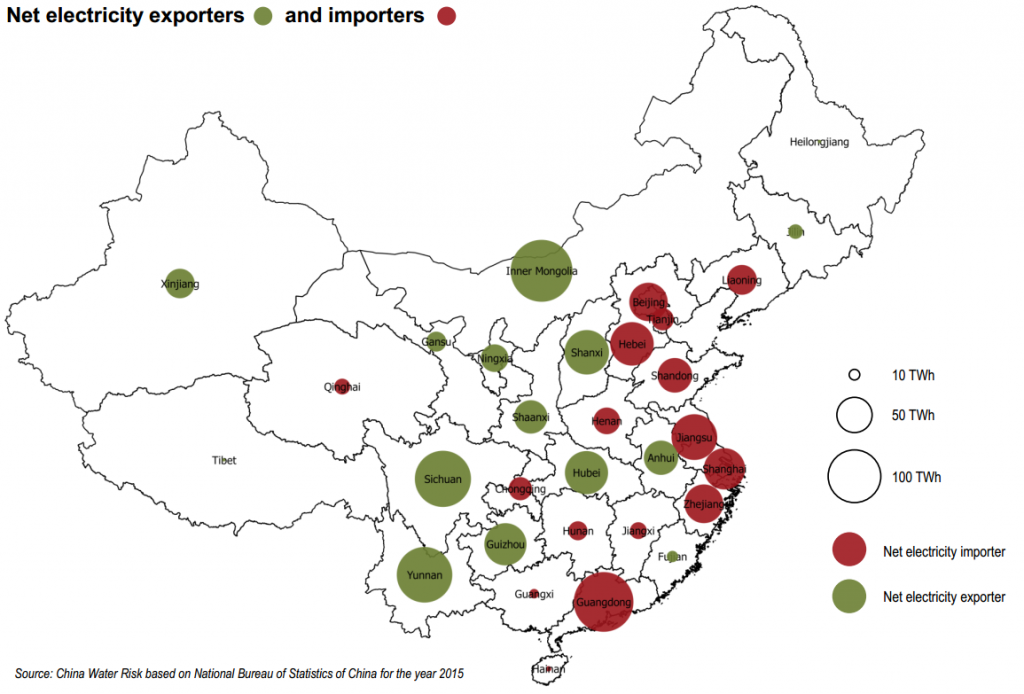Map of net electricity exporters and importers