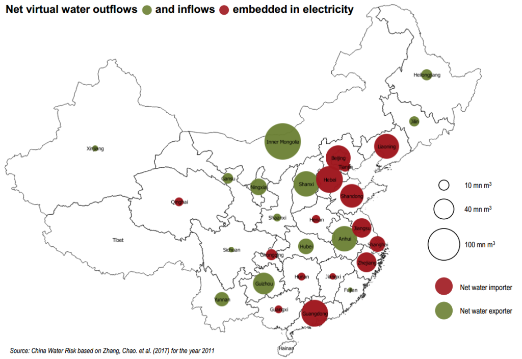 Map of net virtual water flows in electricity